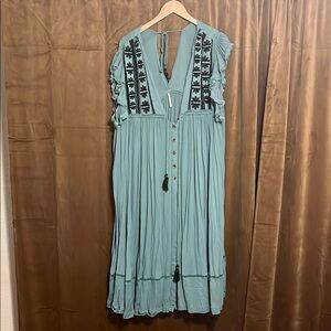Elegant Teal Embroidered Women's Dress